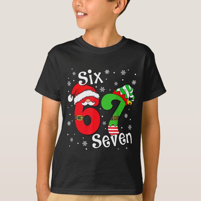 Funny Six Seven 67 Meme 6 7 Elf Santa Christmas Pa T-Shirt (Front)