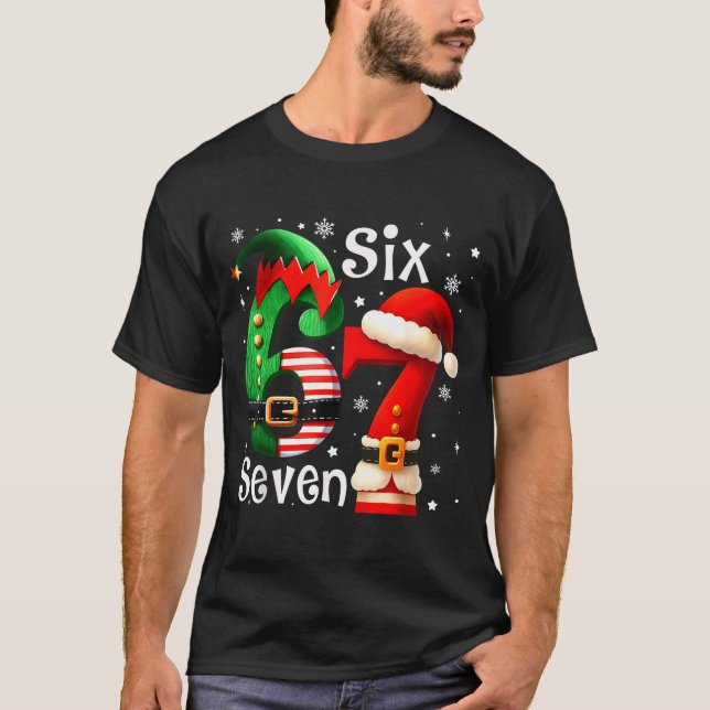 Funny Six Seven 67 Meme 6 7 Elf Santa Christmas Pa T-Shirt (Front)