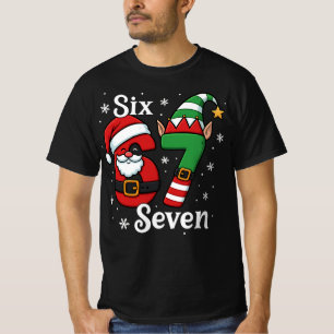 Funny Six Seven 67 Meme 6 7 Elf Santa Christmas T-Shirt