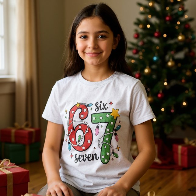 Funny Six Seven 67 Meme Christmas Lights Kids Tri-Blend Shirt (Creator Uploaded)