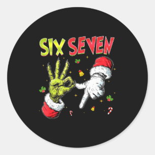 Funny Six Seven 67 Meme Monster Santa Christmas Pa Classic Round Sticker