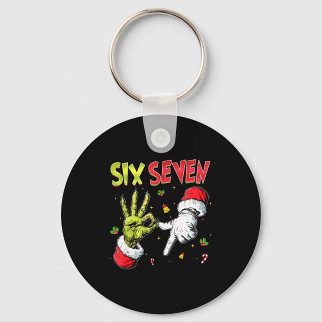 Funny Six Seven 67 Meme Monster Santa Christmas Pa Key Ring (Front)