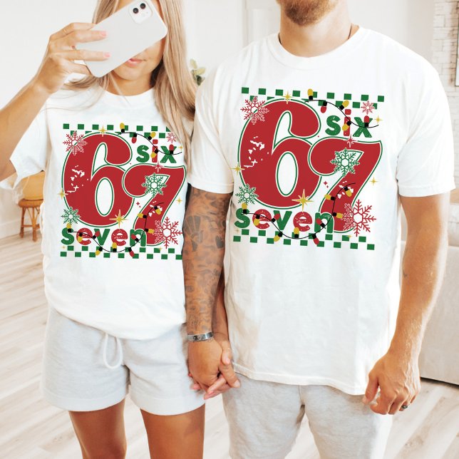 Funny Six Seven 67 Meme Retro Matching Xmas Humor T-Shirt (Funny 67 6 7 Six Seven meme retro xmas  ugly Christmas sweater fun matching holiday humor t-shirt)
