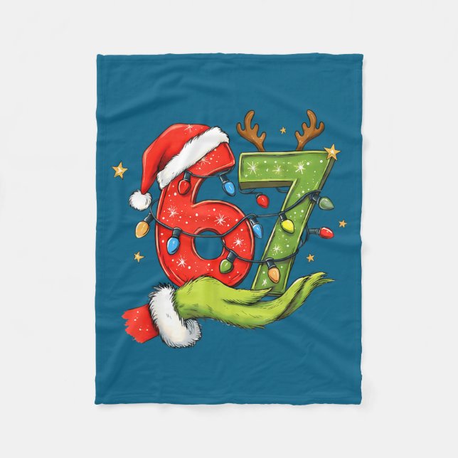 Funny Six Seven 67 Meme Santa Christmas Brainrot P Fleece Blanket (Front)