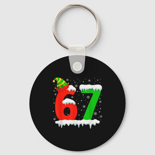 Funny Six Seven 67 Meme Saying 6 7 Elf Christmas T Key Ring (Front)