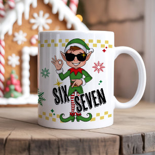 Funny Six Seven 67 Meme Xmas Elf Holiday Humor Coffee Mug
