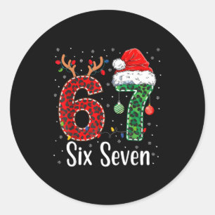 Funny Six Seven 6 7 Meme 67 Christmas Leopard Xmas Classic Round Sticker