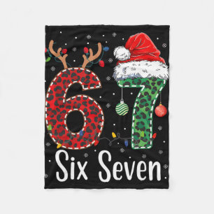 Funny Six Seven 6 7 Meme 67 Christmas Leopard Xmas Fleece Blanket