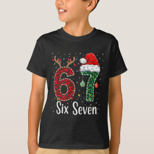 Funny Six Seven 6 7 Meme 67 Christmas Leopard Xmas T-Shirt