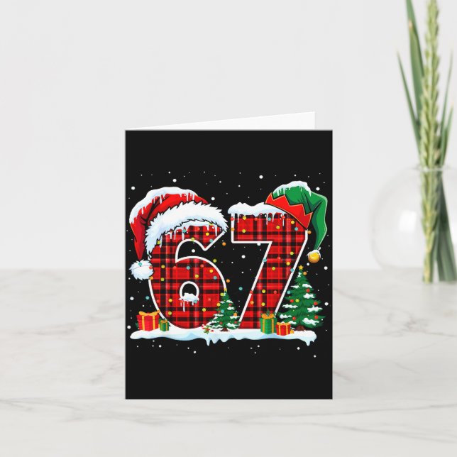 Funny Six Seven 6 7 Meme 67 Christmas Red Plaid Xm Card (Front)