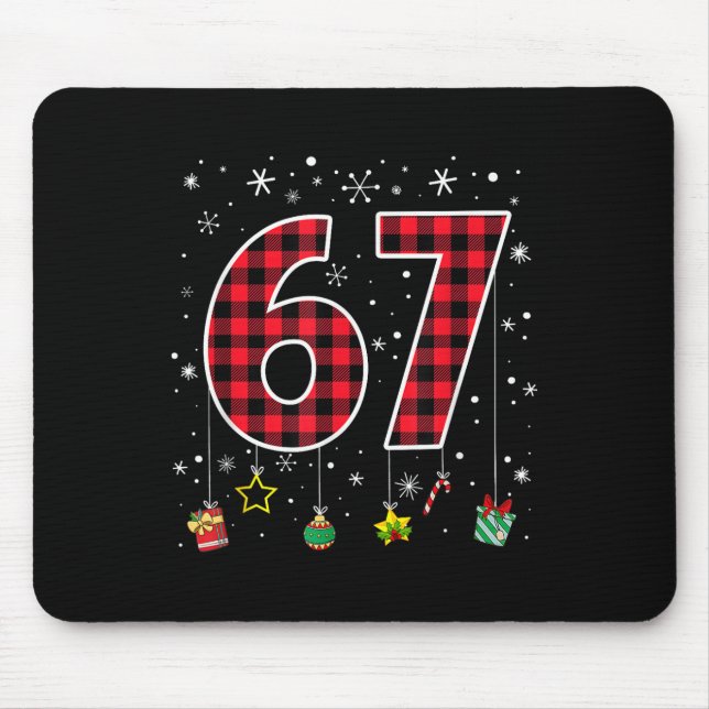 Funny Six Seven 6 7 Meme 67 Christmas Red Plaid Xm Mouse Pad (Front)