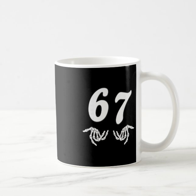 Funny Six Seven 6 7 Meme 67 Skeleton Hand Hallowee Coffee Mug (Right)