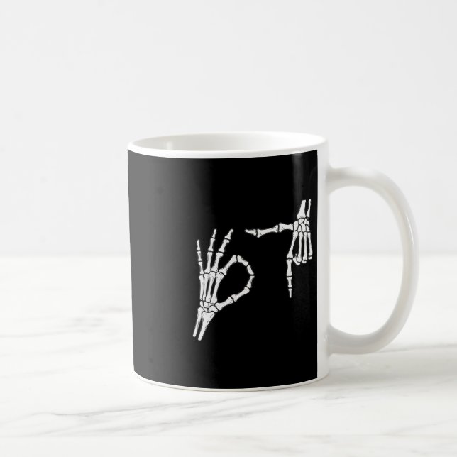 Funny Six Seven 6 7 Meme 67 Skeleton Hand Hallowee Coffee Mug (Right)