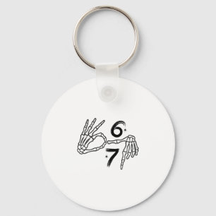 Funny Six Seven 6 7 Meme 67 Skeleton Hand Hallowee Key Ring