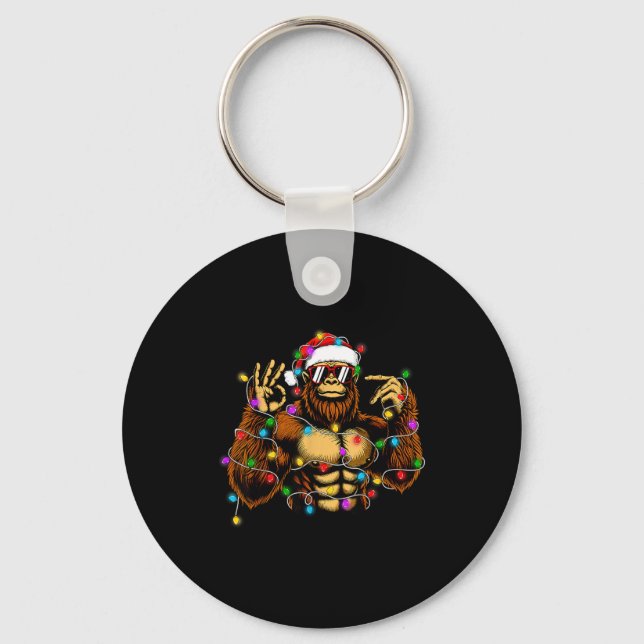 Funny Six Seven 6 7 Meme Bigfoot Christmas Lights  Key Ring (Front)