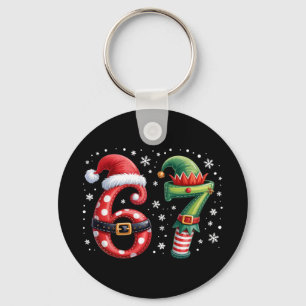 Funny Six Seven 6 7 Meme Christmas Humor Santa Elf Key Ring