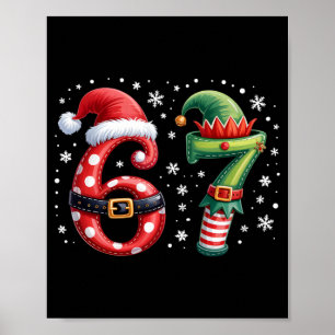 Funny Six Seven 6 7 Meme Christmas Humor Santa Elf Poster