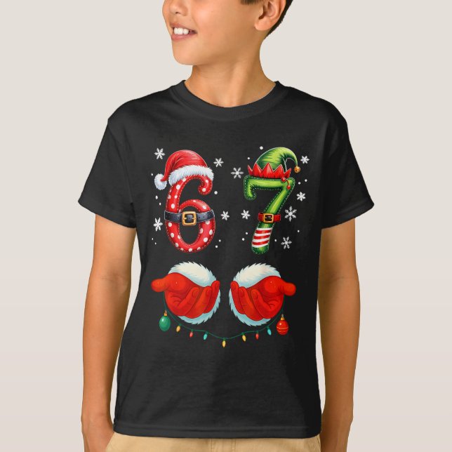 Funny Six Seven 6 7 Meme Christmas Humor Santa Elf T-Shirt (Front)