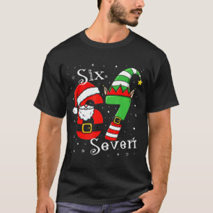 Funny Six Seven 6 7 Meme Christmas Santa Elf Numbe T-Shirt