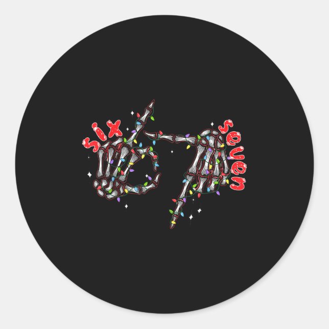Funny Six Seven 6 7 Meme Couple Christmas Hand Ske Classic Round Sticker (Front)