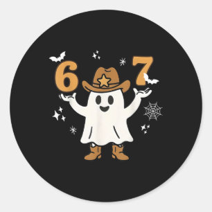 Funny Six Seven 6 7 Meme Cowboy Ghost Halloween Co Classic Round Sticker