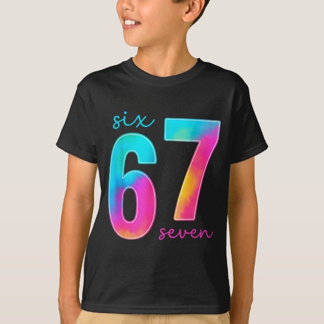 Funny Six Seven 6 7 Meme Gen Alpha Slang 67 Kids  T-Shirt (Front)
