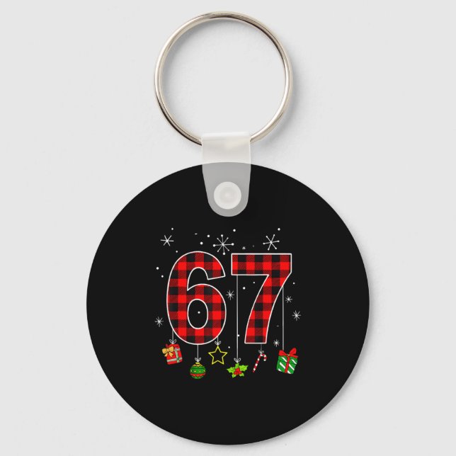 Funny Six Seven 6 7 Meme Humor 67 Red Plaid Christ Key Ring (Front)