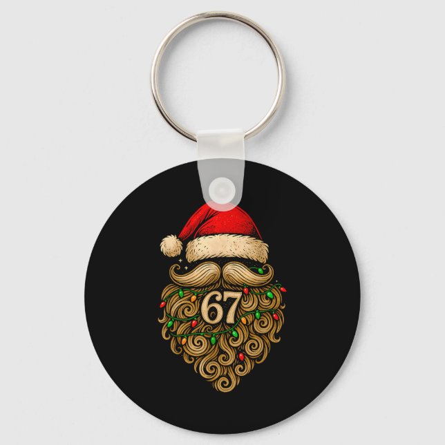 Funny Six Seven 6 7 Meme Santa Beard Christmas Men Key Ring (Front)