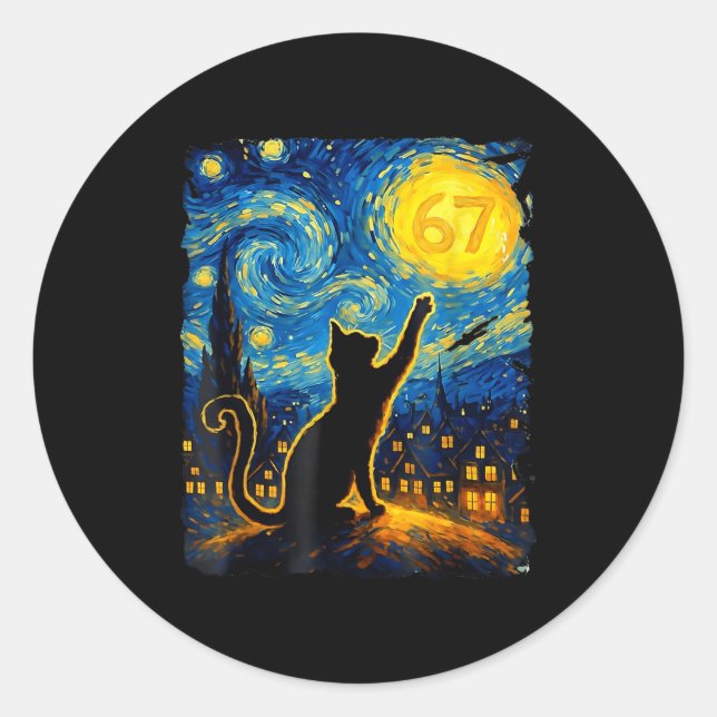 Funny Six Seven 6 7 Meme Starry Night Van Gogh Bla Classic Round Sticker (Front)