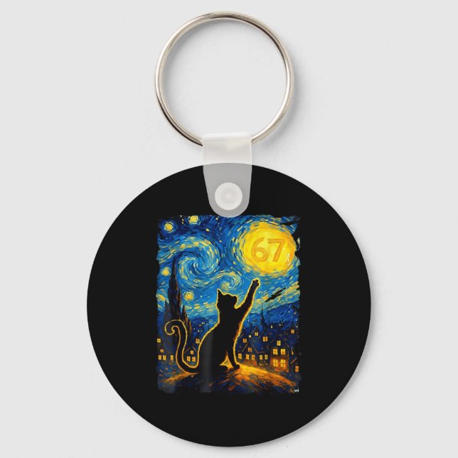 Funny Six Seven 6 7 Meme Starry Night Van Gogh Bla Key Ring (Front)