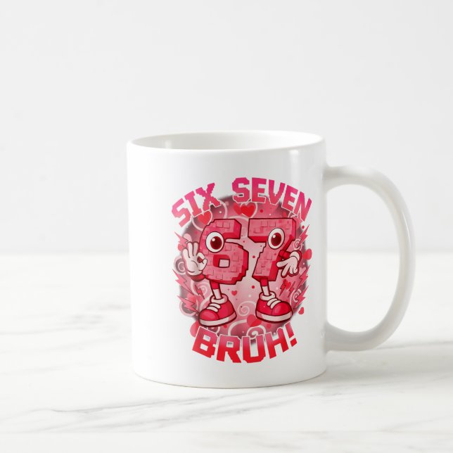 Funny Six Seven Bruh 67 Brainrot Meme Valentine's  Coffee Mug (Right)