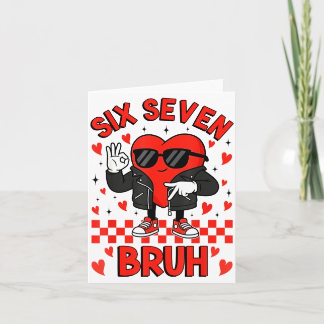 Funny Six Seven Bruh 6 7 Meme Valentines Heart Boy Card (Front)