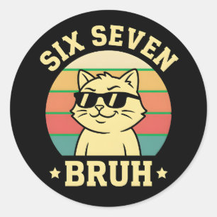 Funny Six Seven Bruh Cat Retro Attitude Cool Vibes Classic Round Sticker
