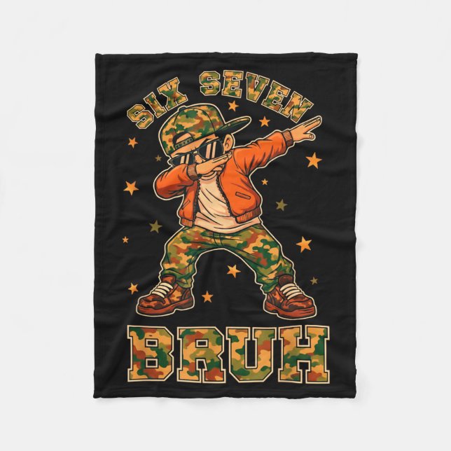 Funny Six Seven Bruh Dabbing Camo Kid Meme  Fleece Blanket (Front)