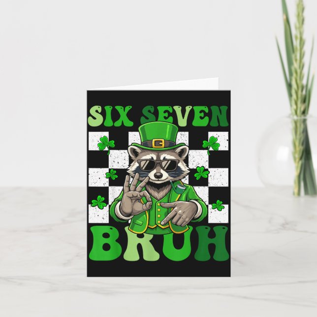 Funny six seven bruh racoon st patricks day 67 card (Front)