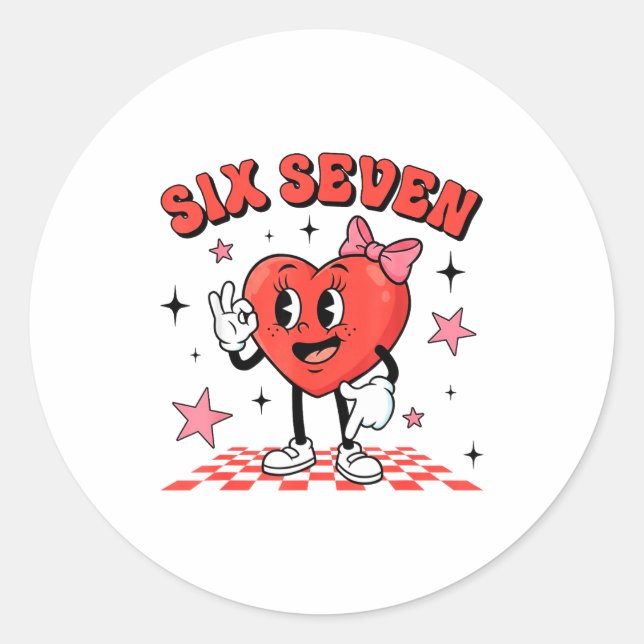Funny Six Seven Cute Heart 67 Meme Valentine Kids  Classic Round Sticker (Front)