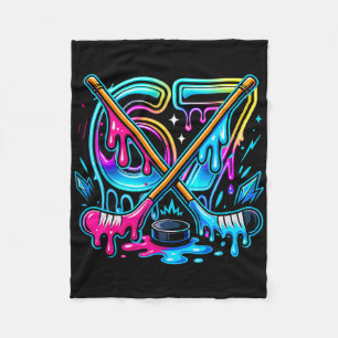 Funny Six Seven Ice Cream Drip Ice Hockey  Fleece Blanket