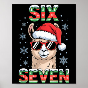 Funny Six Seven Llama Christmas 67 Santa Hat Alpac Poster