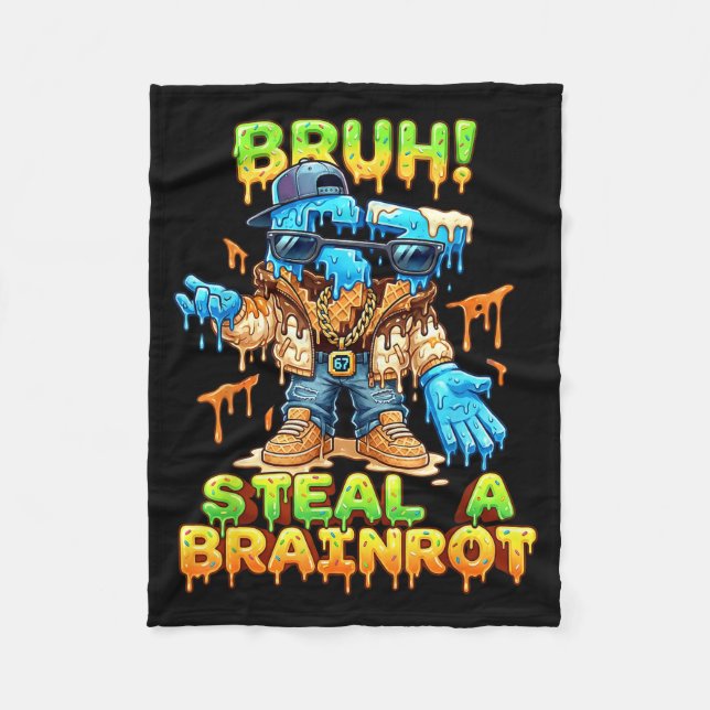 Funny Six Seven Meme - Bruh Steal A Brainrot - Fun Fleece Blanket (Front)