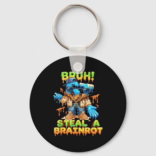 Funny Six Seven Meme - Bruh Steal A Brainrot - Fun Key Ring (Front)
