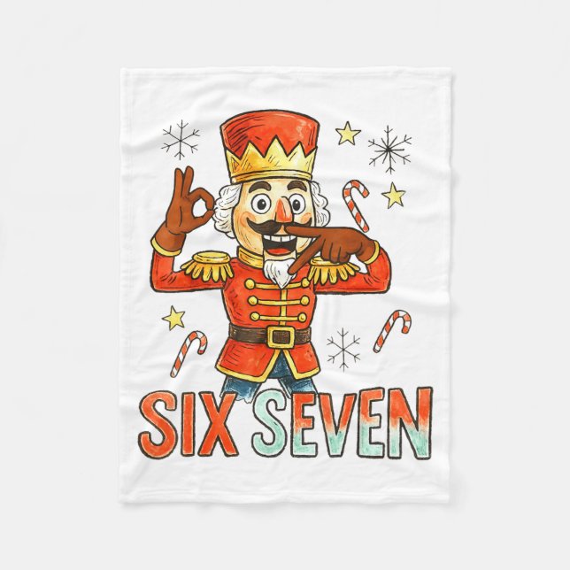 Funny Six Seven Meme Christmas Nutcracker Men Wome Fleece Blanket (Front)