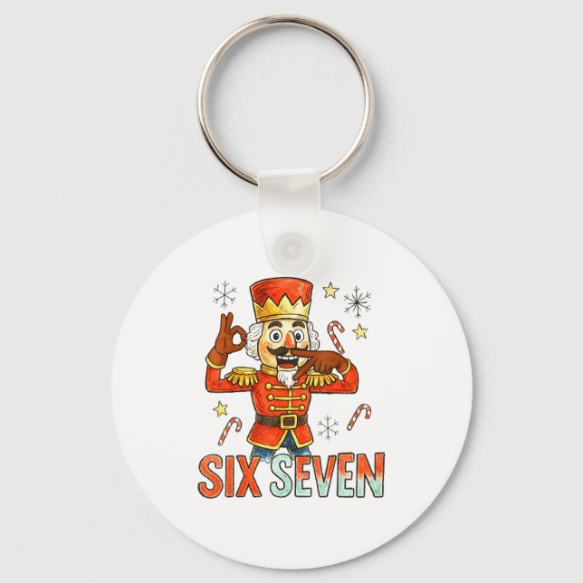 Funny Six Seven Meme Christmas Nutcracker Men Wome Key Ring (Front)