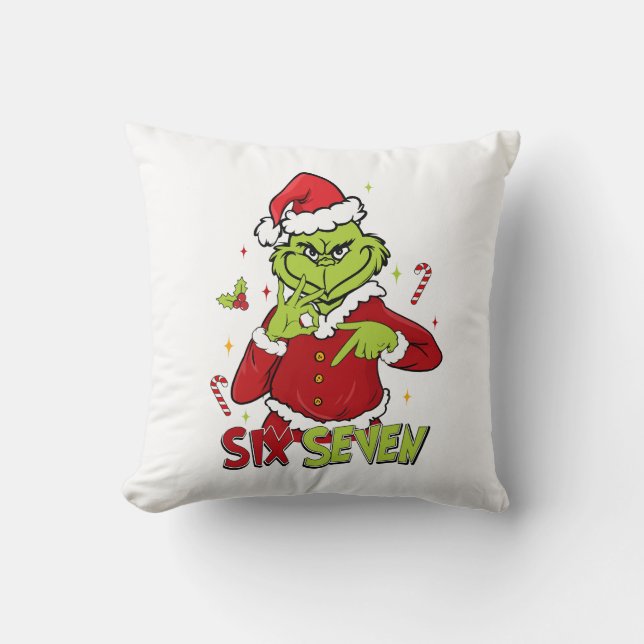 Funny Six Seven Meme Christmas | Viral 6 7 Mean Gu Cushion (Front)