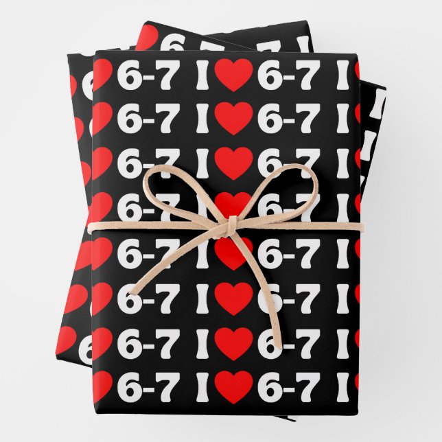 Funny Six Seven Meme “I Love 6-7” Pattern Wrapping Paper Sheet (In situ)