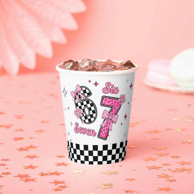 Funny Six Seven Party 67 Girl Birthday Paper Cups (Insitu)