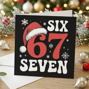 Funny Six Seven Santa Hat Christmas Saying Holiday Card
