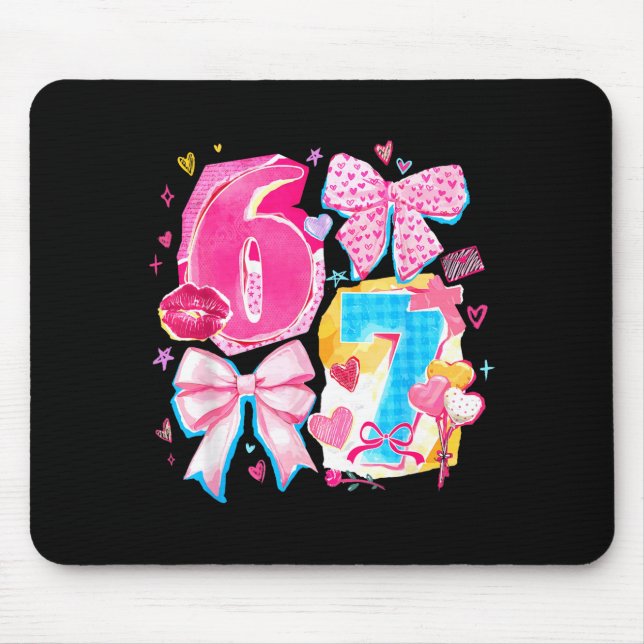 Funny Six Seven Valentine Coquette Bow Preppy Hear Mouse Pad (Front)