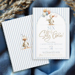 Funny SIX Silly Goose Cute Arch Boy 6th Birthday Invitation<br><div class="desc">Personalise this darling and modern arch striped SIX and Such A Silly Goose kids boy 6th birthday party invitation (change wording to any age!), featuring a simple blue and tan / brown neutral colour palette with cute watercolor hand drawn geese holding colourful balloons on the front and back, with arch...</div>