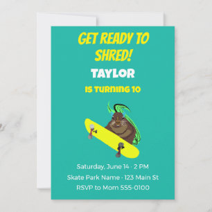 Funny Skateboard Birthday Invite Retro Squirrel