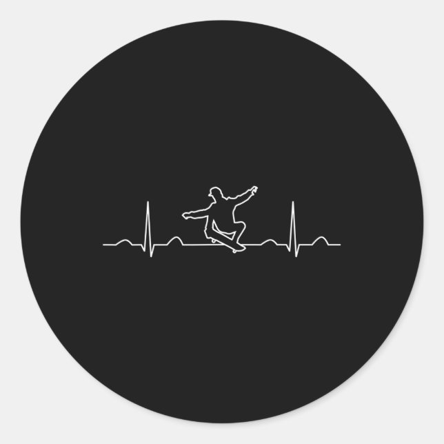 Funny Skateboarder Heartbeat Apparel  Classic Round Sticker (Front)